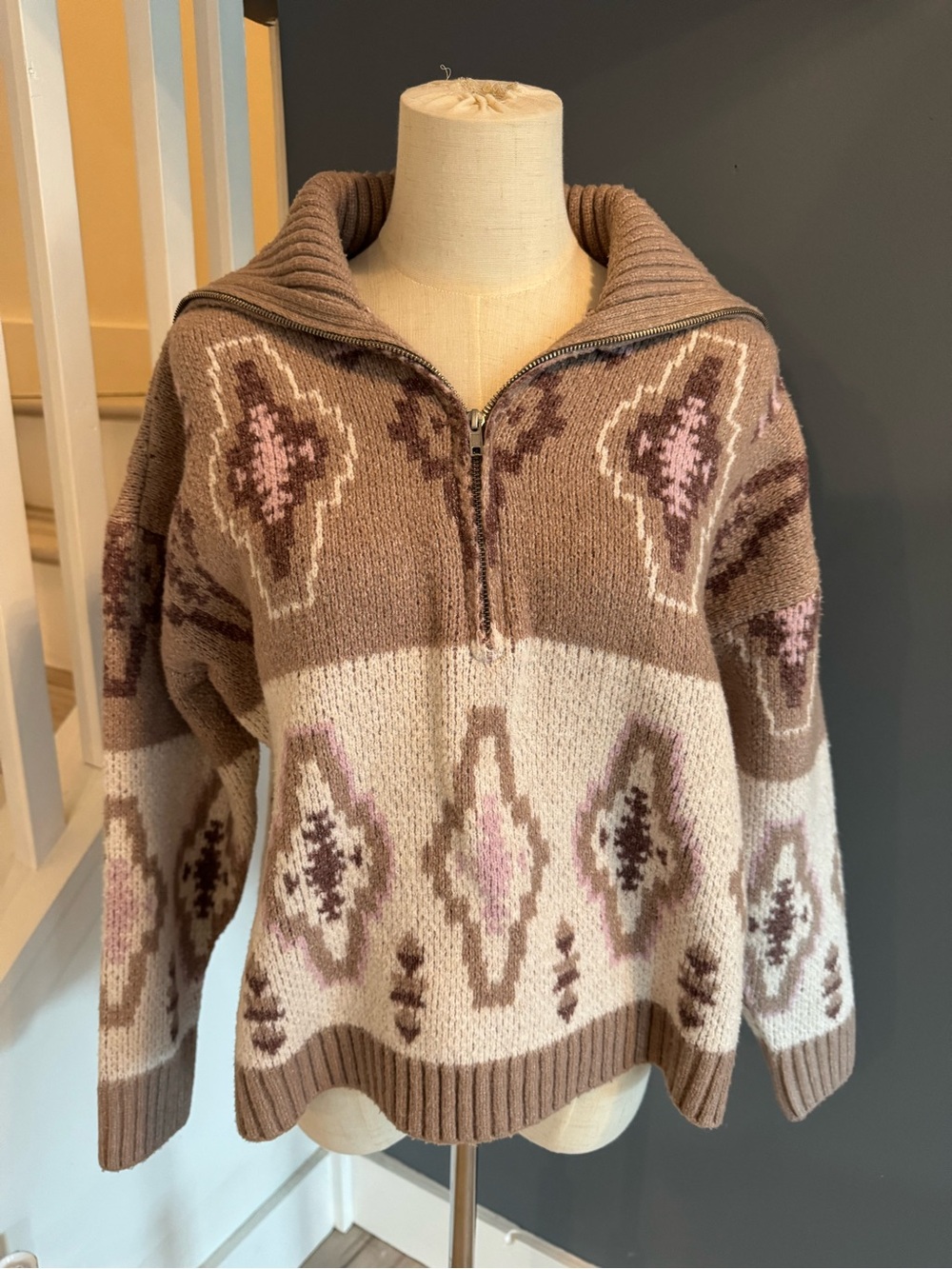 Wild Skye XL Southwestern Floral Quarter Zip Sweater Boho Cozy Western